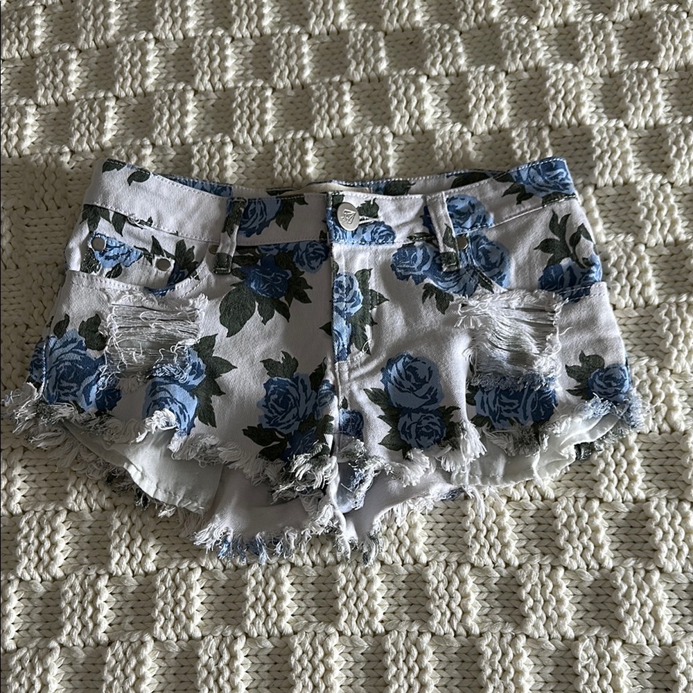 Reverse Blue and White Jean Shorts